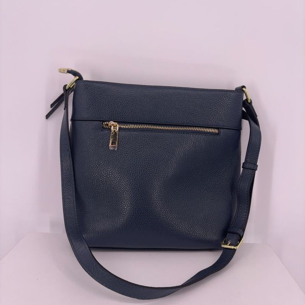 Over Earth Navy Blue Pebbled Leather Crossbody Bag Multi-Pocket - Picture 3 of 5